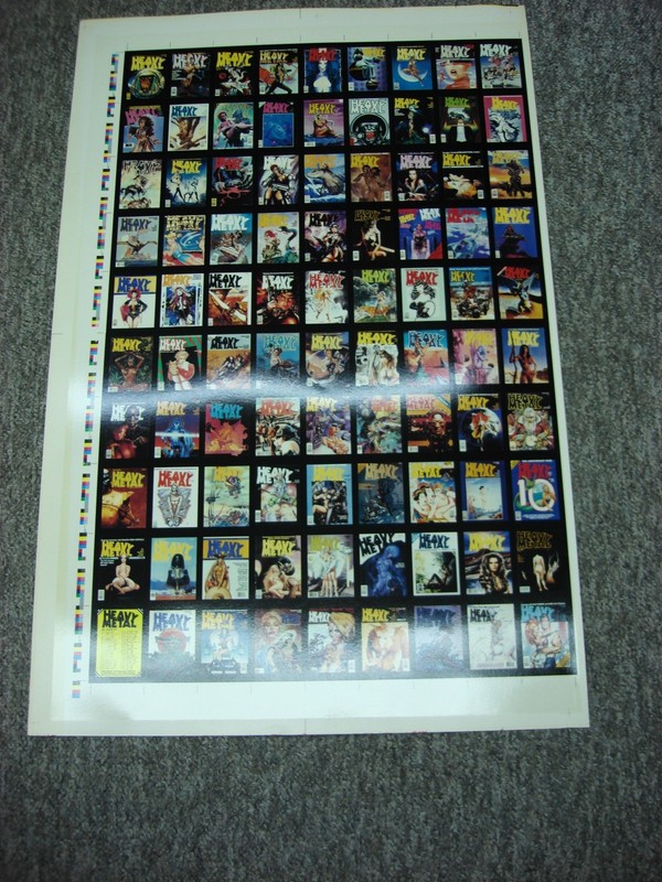 Uncut sheet of 1991 Heavy Metal mini-magazine covers (1977-1990)