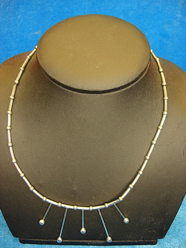 Sterling silver tube and bead necklace