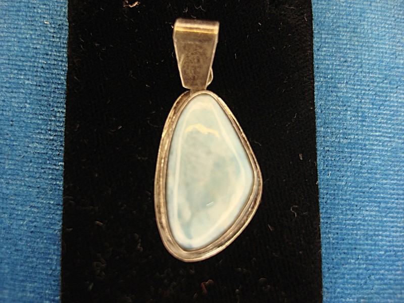 Vintage Sterling Silver Larimar Pendant - Dominican Republic Gemstone