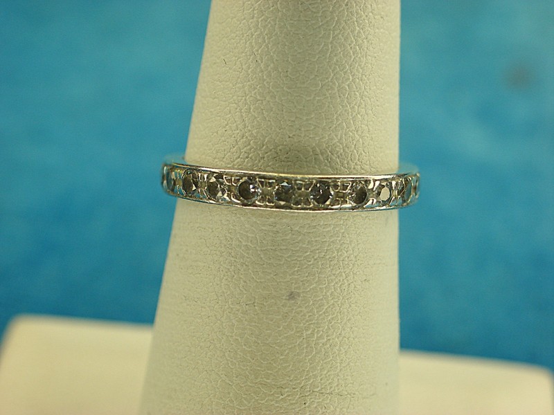 Sterling silver band ring with cubic zirconia stones, size 6