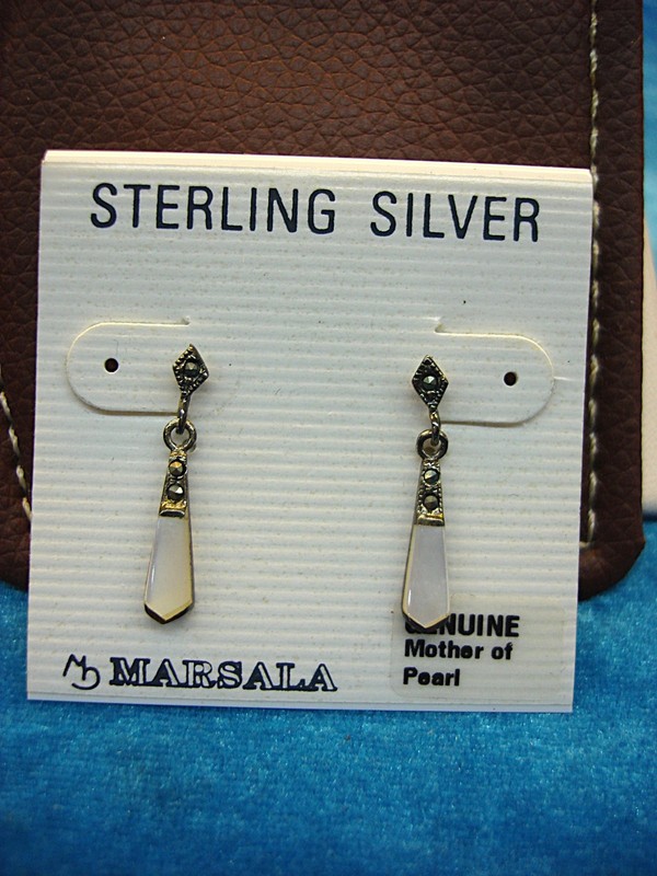 Sterling silver earrings with mother of pearl and marcasite stones