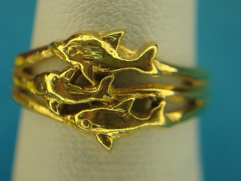 Sterling silver gold vermeil dolphin ring, size 4 3/4