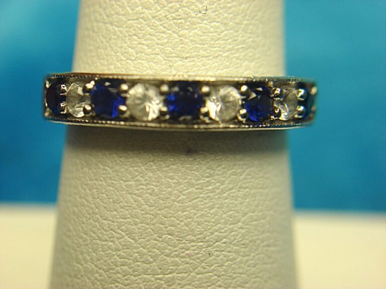 Sterling Silver Blue Stone & Diamond Ring