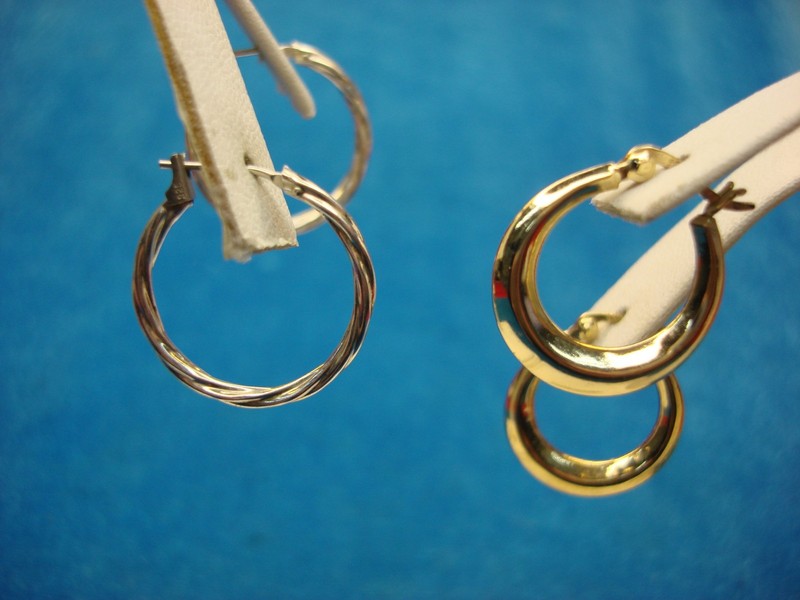 Sterling silver hollow hoop earrings (2 pairs), 3/4" and 7/8", gold vermeil and 925 silver