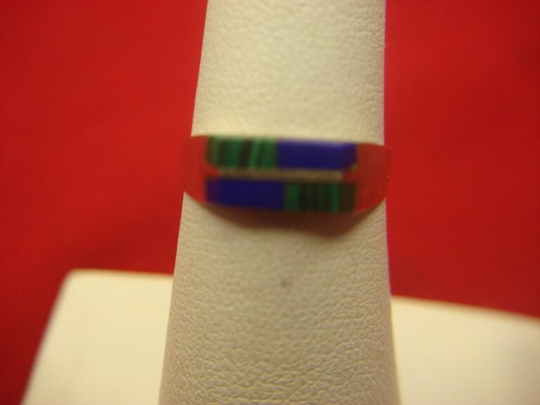 Vintage Mexican Sterling Silver Ring with Malachite & Lapis - Size 6