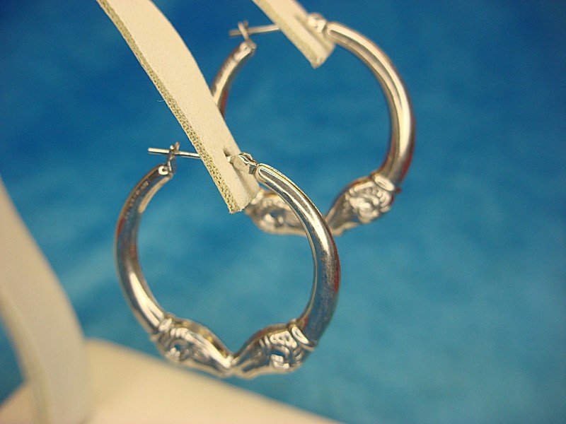 Sterling silver ram's head hoop earrings, pre-owned, excellent condition