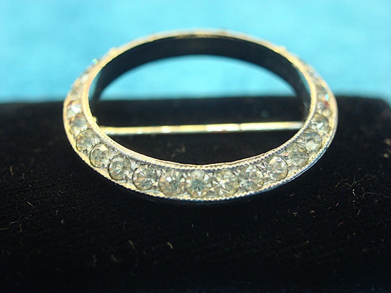 Otis Sterling Silver Circle Pin with Sparkling Diamond Simulants