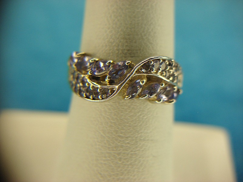 Sterling silver ring with purple and clear stones, size 7
