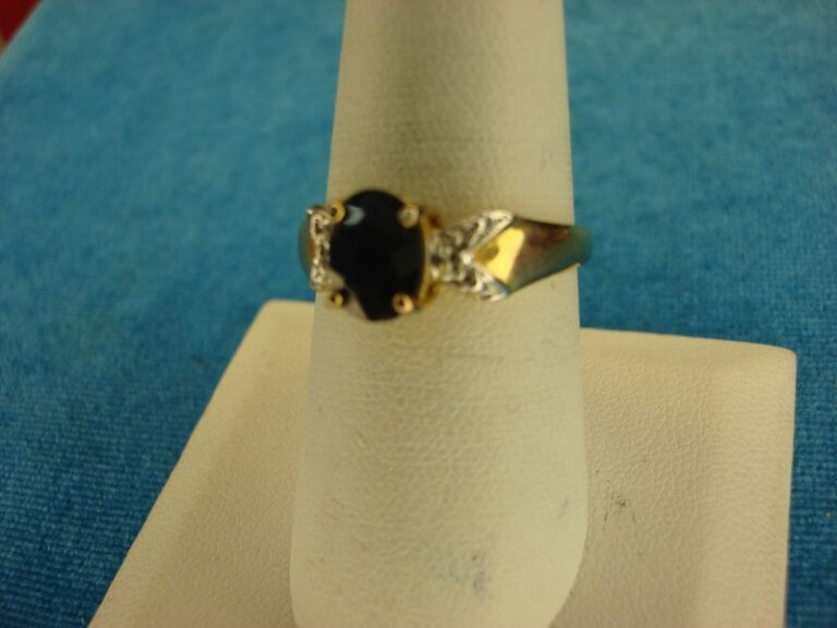 Deep blue topaz sterling silver ring with gold vermeil finish, size 8