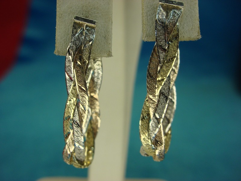 Sterling Silver & Gold Vermeil Herringbone Earrings - 3 Strand, Pre-Owned Excellent Condition