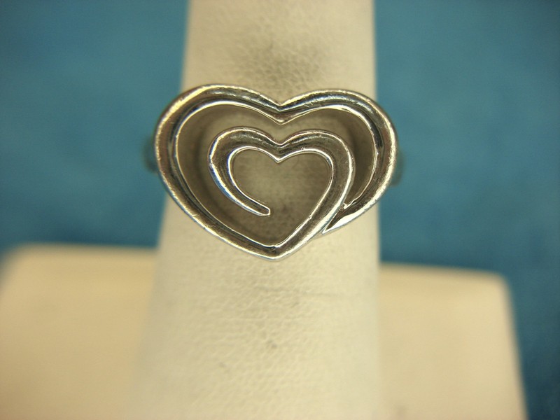 Sterling silver double heart ring, size 7