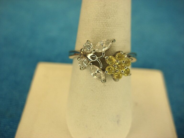 Sterling silver butterfly and flower ring with citrine, size 9