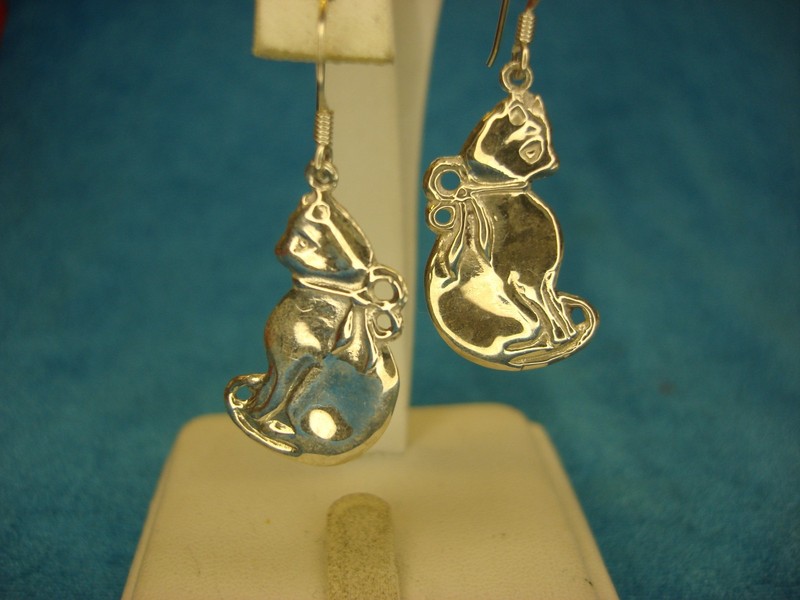 Sterling Silver Kitten Cat Dangle Earrings
