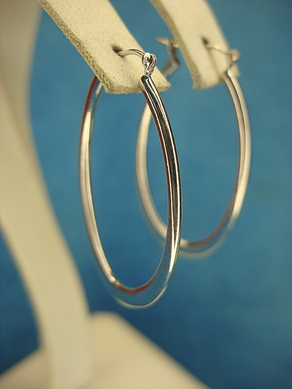 Sterling silver elongated hoop earrings, 1 1/2 inches long
