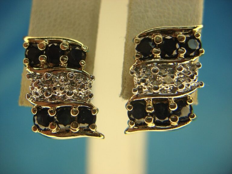 Sterling silver and gold vermeil stud earrings with blue topaz and diamonds