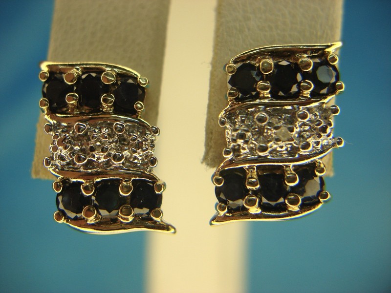 Sterling silver and gold vermeil stud earrings with blue topaz and diamonds