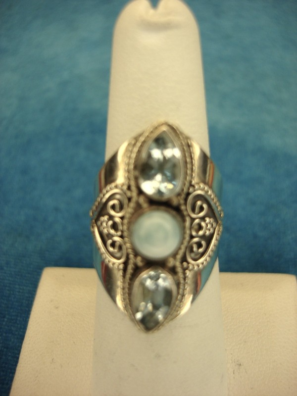 Sterling Silver Larimar & Blue Topaz Ring, Size 6 1/2