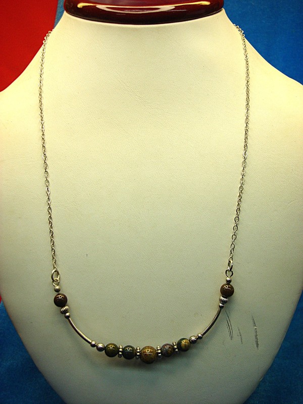 Colorful gemstone bead necklace on sterling silver