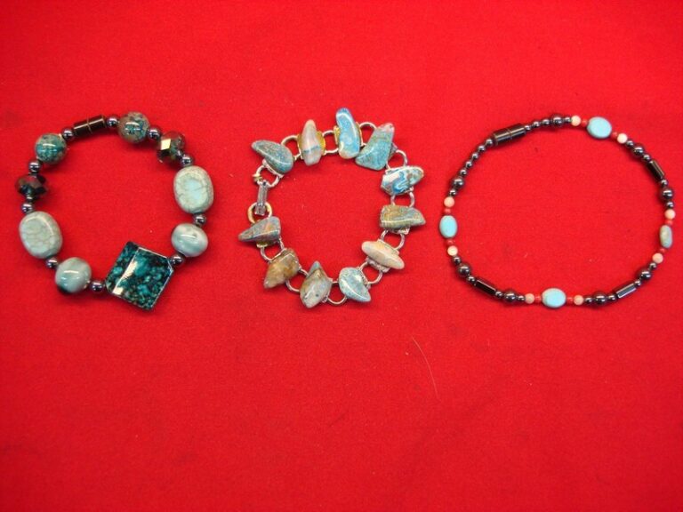Three Southwestern-style bracelets in sizes 8, 7, and 10 with magnetic clasps.