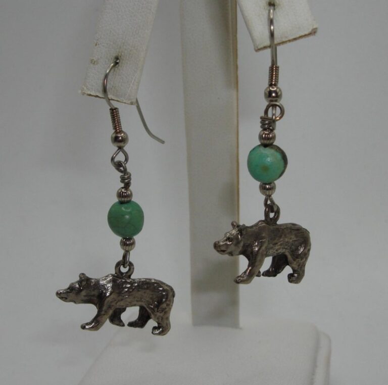 Vintage Native American sterling silver turquoise and bear dangle earrings