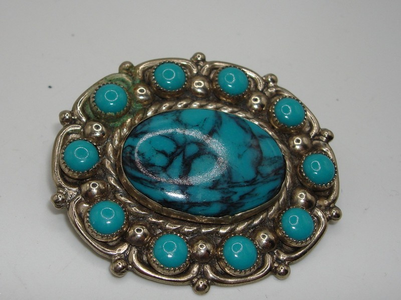 Vintage Bell Trading Turquoise Nickel Silver Pin & Brooch