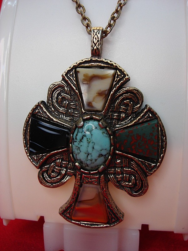 Vintage Celtic Cross Necklace with Faux Gemstones