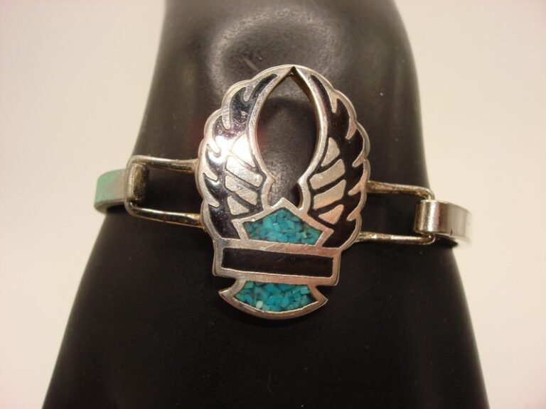 Vintage Harley Davidson Silver Bracelet with Turquoise Inlay