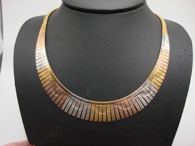 Italian Tri Color Sterling Silver Cleopatra Choker Necklace