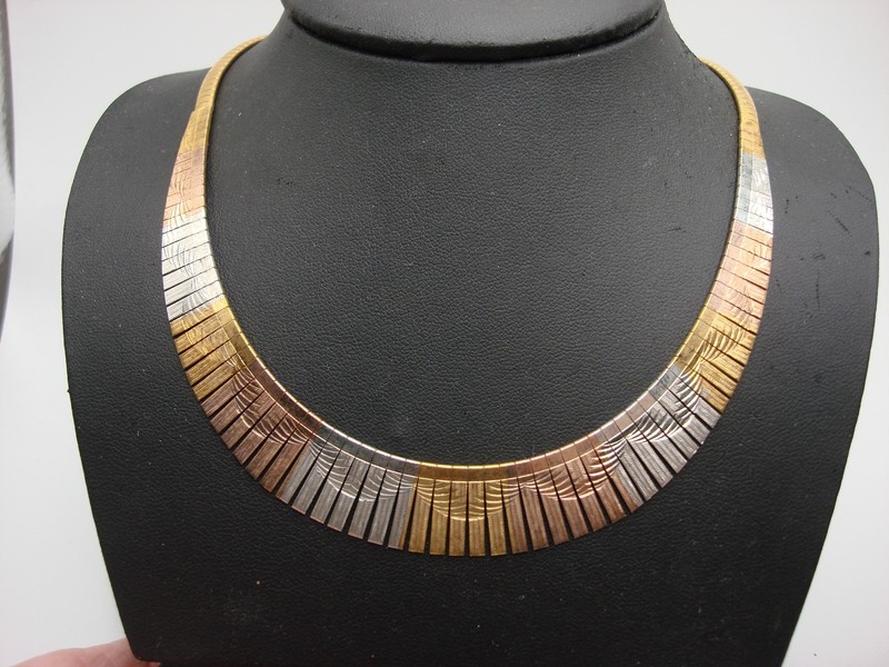 Italian Tri Color Sterling Silver Cleopatra Choker Necklace