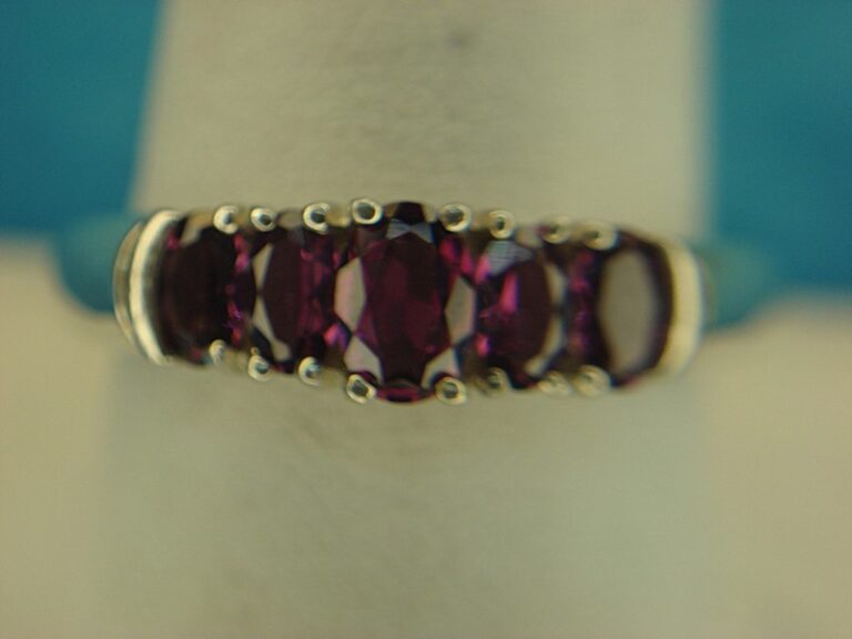 Sterling Silver Ring with 5 Purple Gemstones - Size 10
