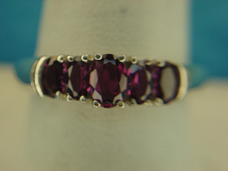 Sterling Silver Ring with 5 Purple Gemstones - Size 10