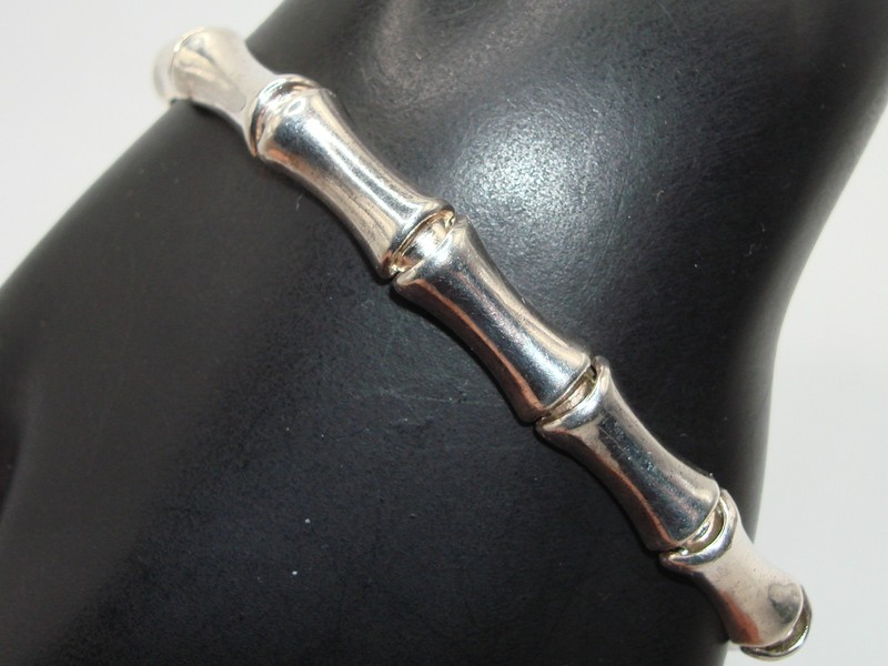Authentic Italian sterling silver bamboo link bracelet, 925 Italy