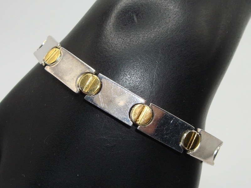 Italian Sterling Silver & Gold Plated Screw Bracelet, 7” (Mint Condition)