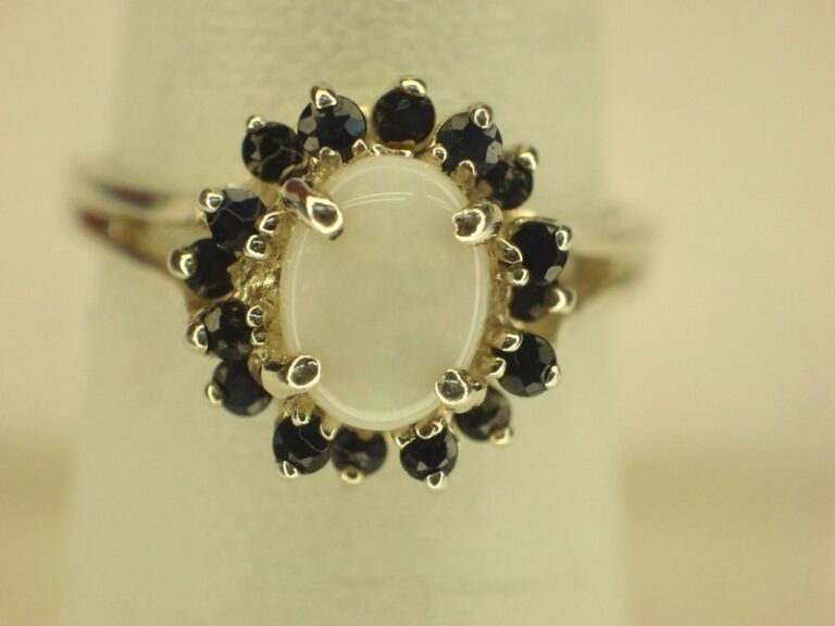 Genuine Opal & Sapphire Sterling Silver Ring (Size 7) - Pre-Owned