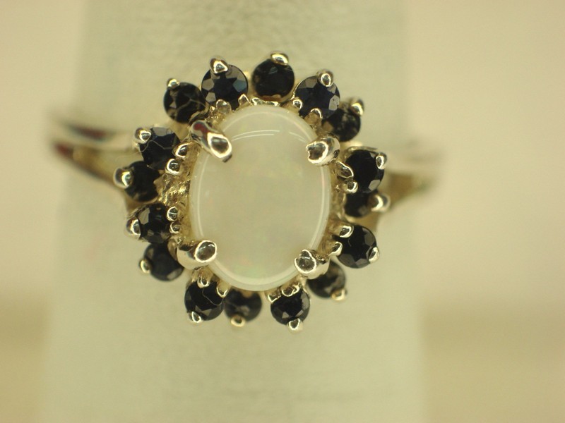 Genuine Opal & Sapphire Sterling Silver Ring (Size 7) - Pre-Owned