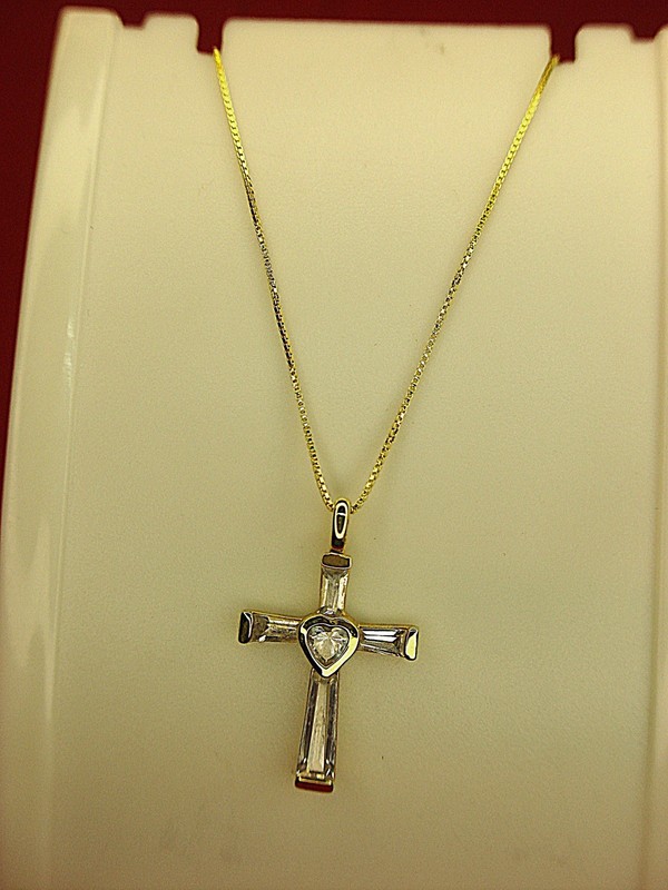 Gold vermeil cross necklace with sterling silver chain (18 inches), pre-owned