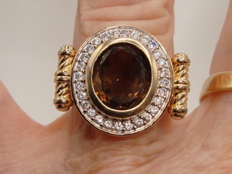 Vintage Style Smokey Quartz Statement Ring | Vermeil Sterling Silver | Size 7