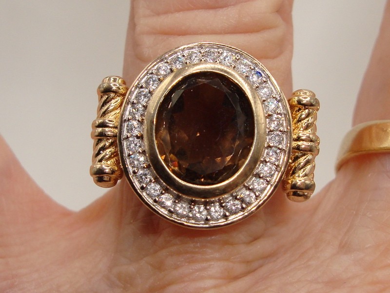 Vintage Style Smokey Quartz Statement Ring | Vermeil Sterling Silver | Size 7