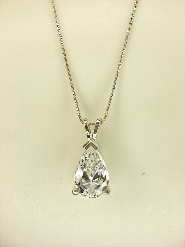 Sterling Silver Pear Shape Sim Diamond Pendant with Box Chain (18'')