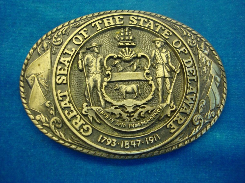 Vintage Tony Lama Delaware State Seal Buckle - Solid Brass
