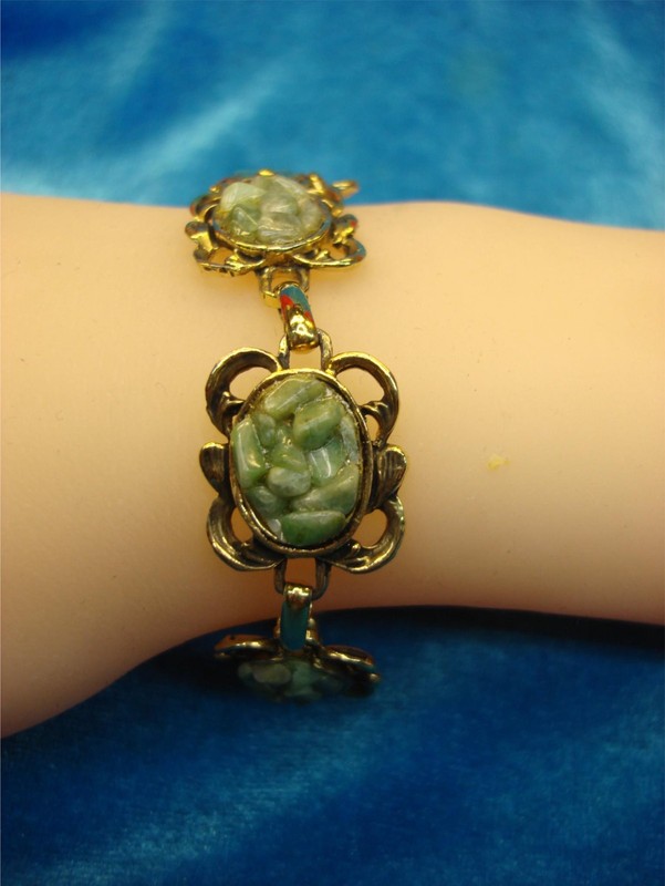 Vintage gold-tone bracelet with green stones, estate find