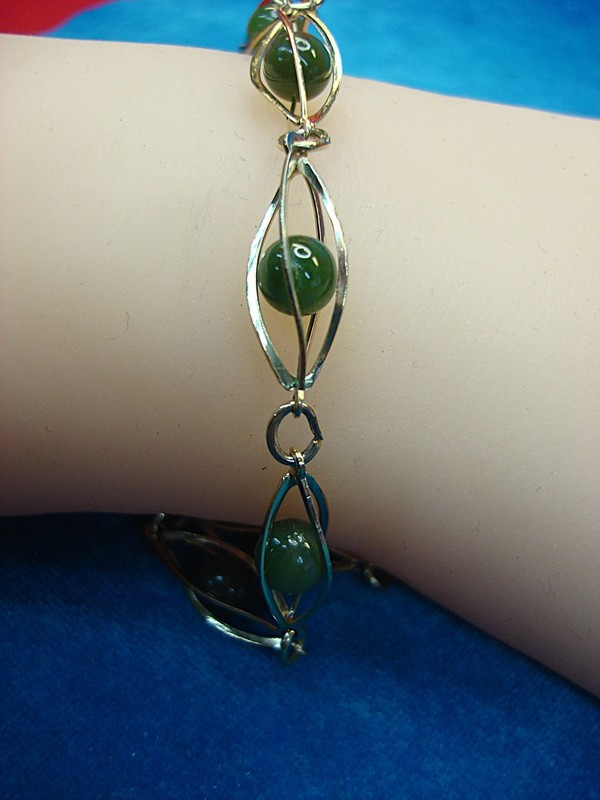 Vintage gold-tone bracelet with green stones, estate find