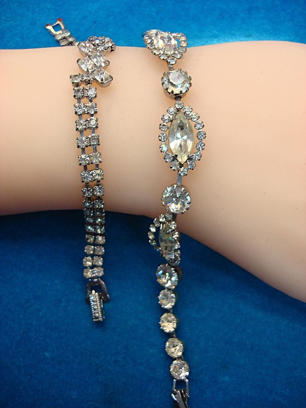 Vintage silver-tone bracelets with diamond simulants