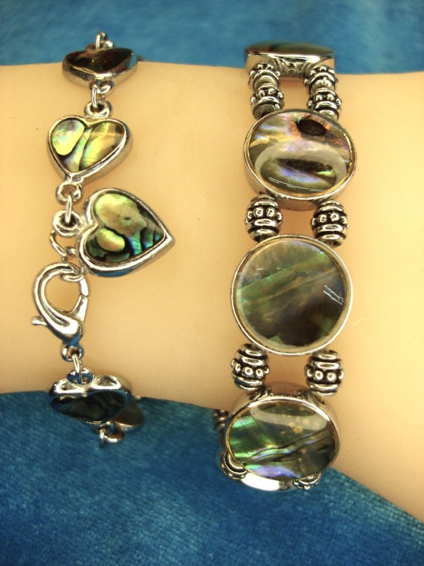 Vintage silver tone bracelets set with abalone inlay