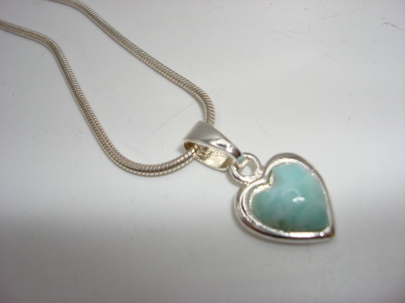 Sterling silver larimar heart pendant necklace