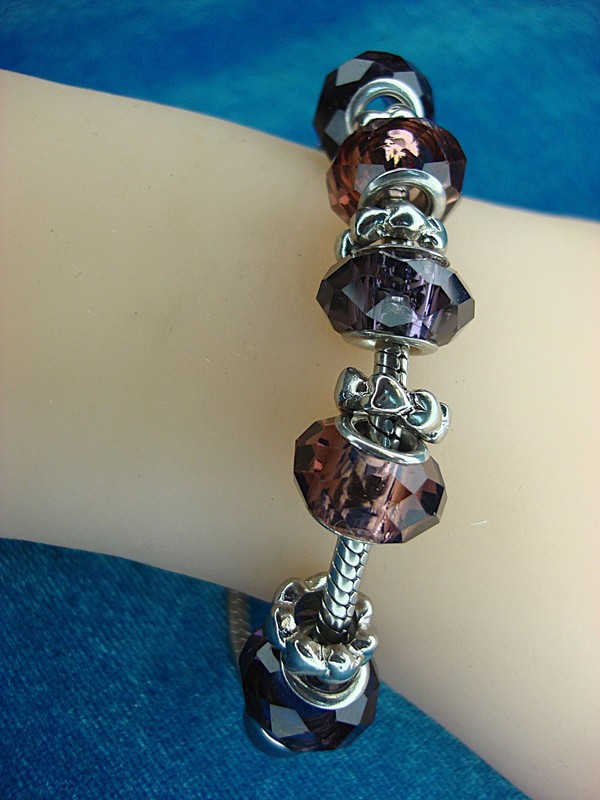 Vintage silver tone snake chain bracelet with purple stones