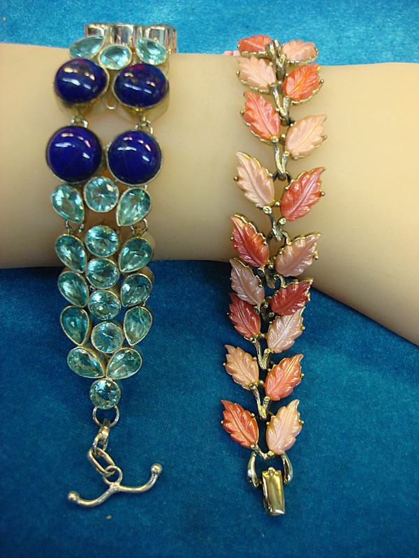 Vintage gold vermeil and silver tone bracelets set with stones