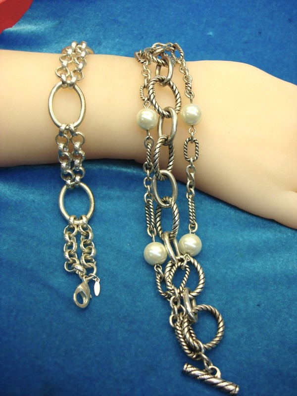 Vintage silver-tone bracelets set, includes Avon and substantial design, sizes 7-8 and 8-9