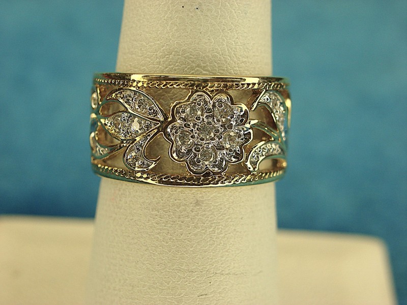 Sparkling gold vermeil filigree ring, sterling silver size 7