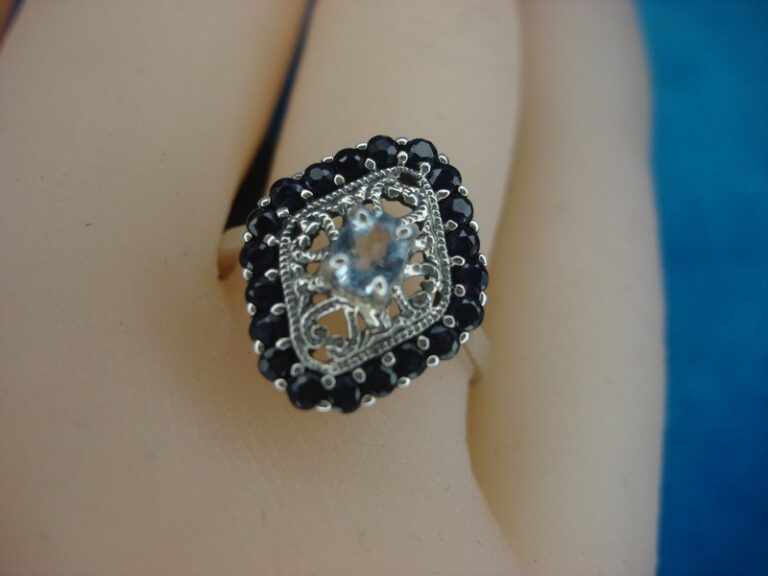 Vintage Sterling Silver Aqua & Topaz Ring, Size 8